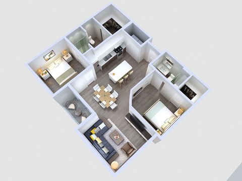 Floor plan for 2 beds, 2 baths, 1070 sqft